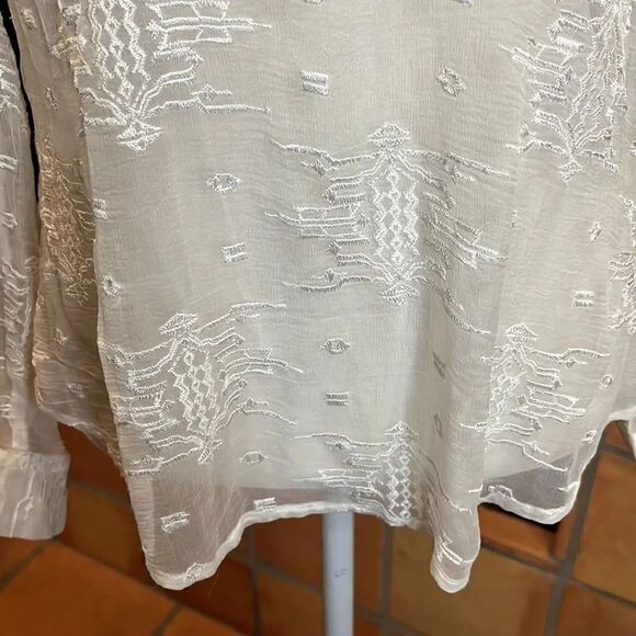 GRAY Saks Fifth Avenue Sheer Ivory Embroidered Blouse, XS! - Picture 3 of 13